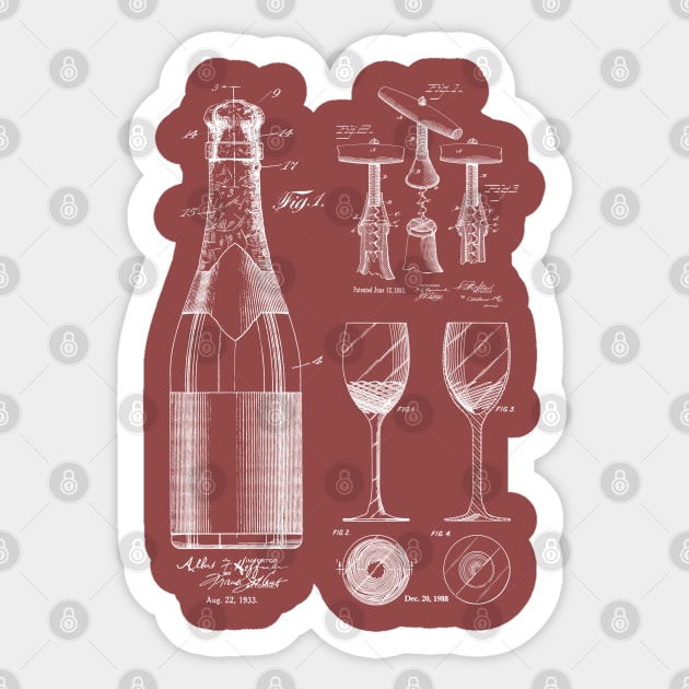 Wine Lover Patent Image, Wine Bottle, Glass and Corkscrew Sticker by MadebyDesign